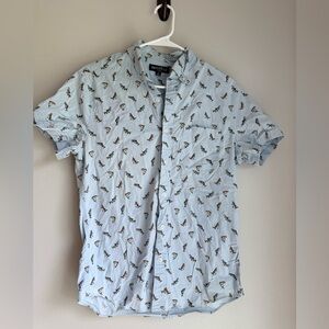 J. Crew Light Blue Short-Sleeve Button-Down Shirt with Fish Print S